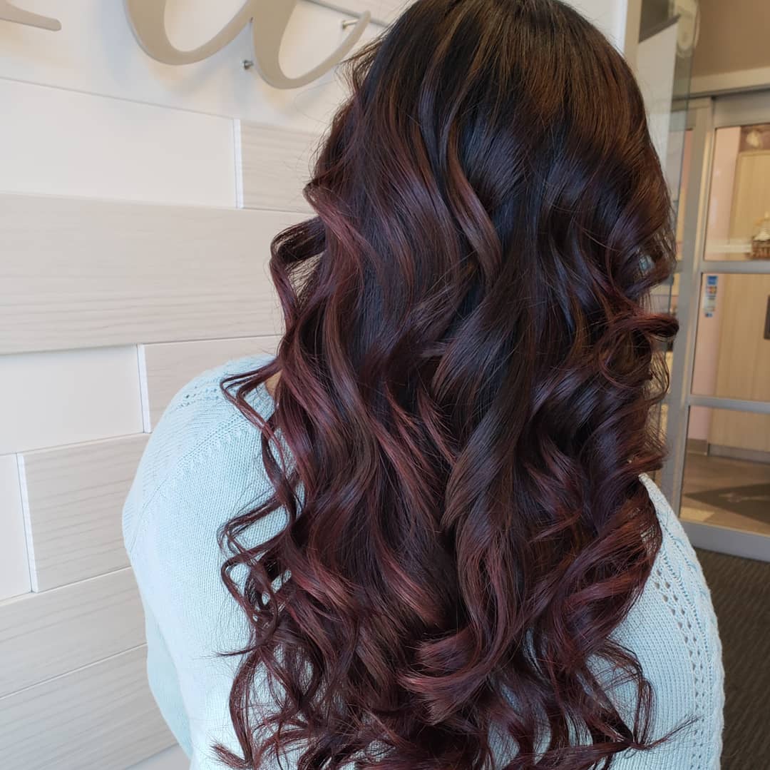 black cherry hair with blonde highlights