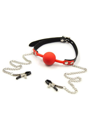 Best of Ball gag with nipple clamps