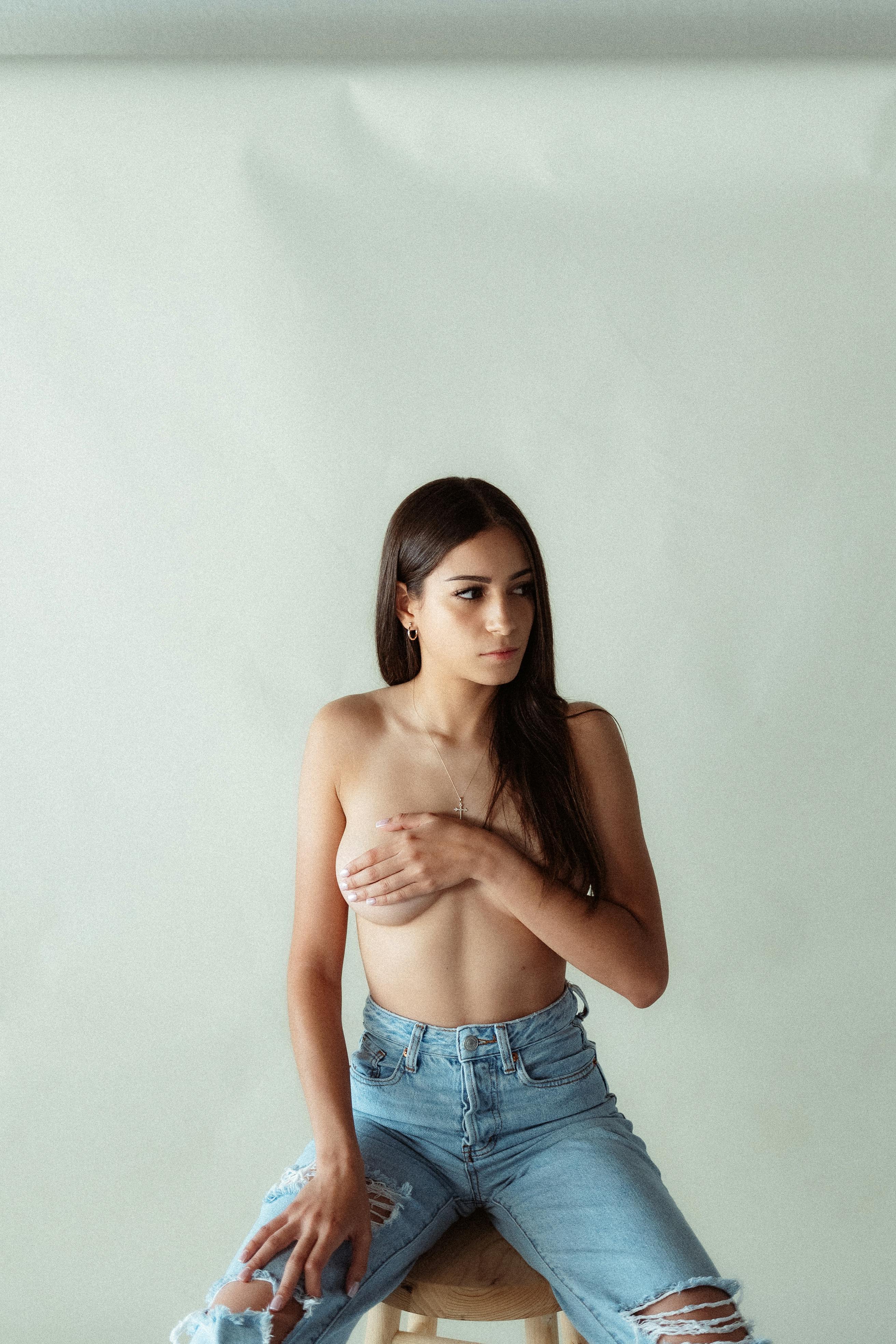 Topless Brunette In Jeans anti feminism
