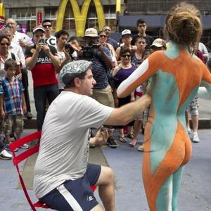 Public Nude Body Painting with grandma