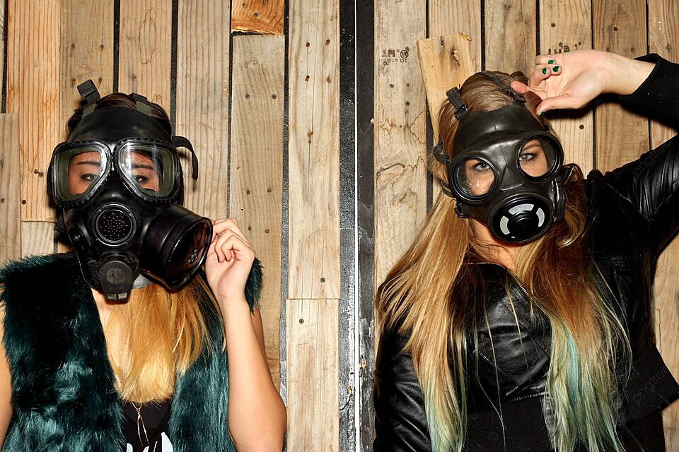 clinton bowen add girls wearing gas masks photo