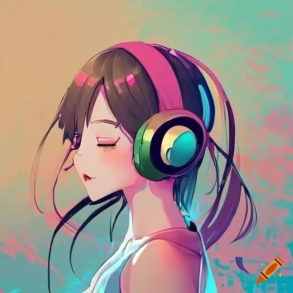 anime girl wearing headphones