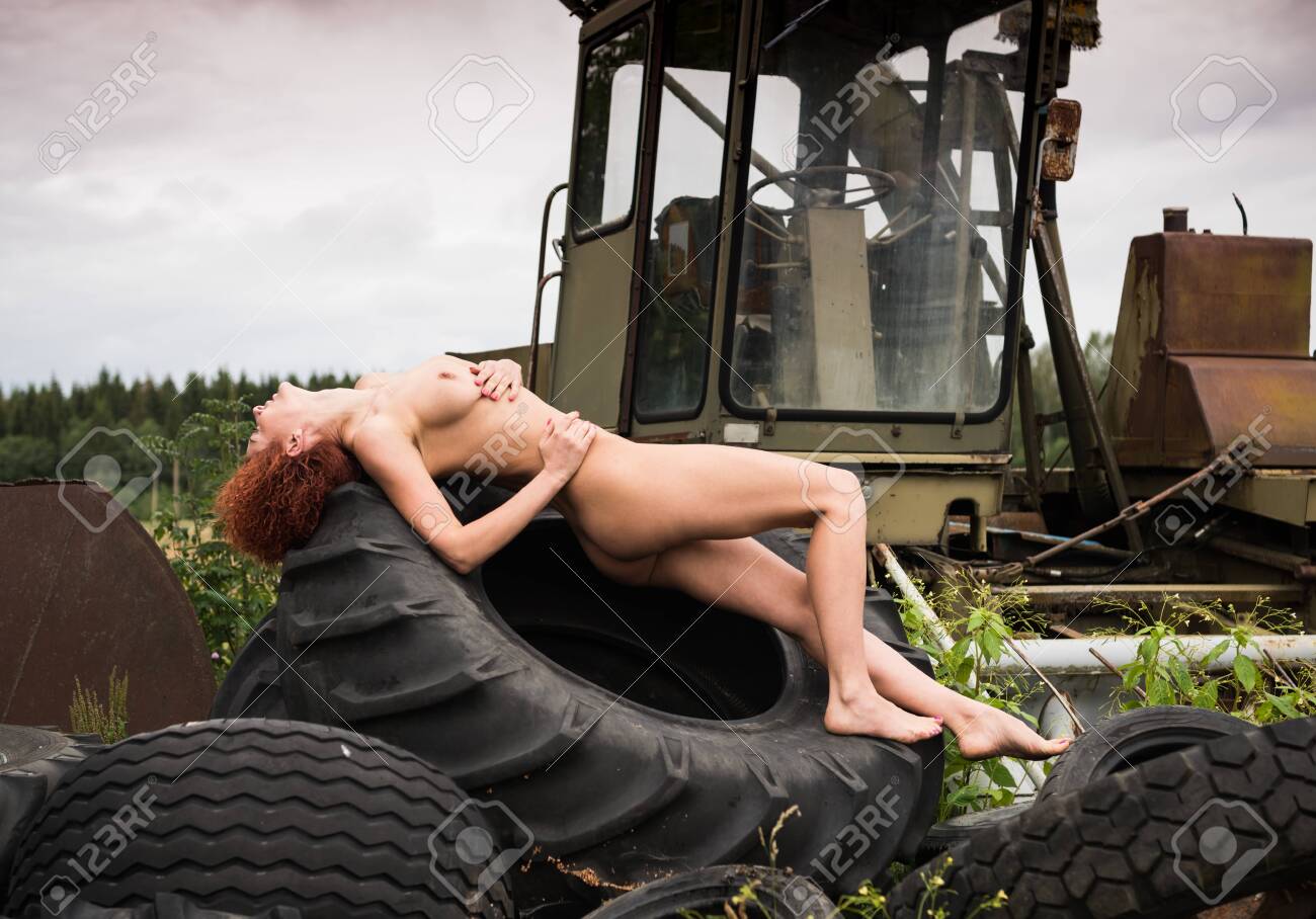 naked on a tractor